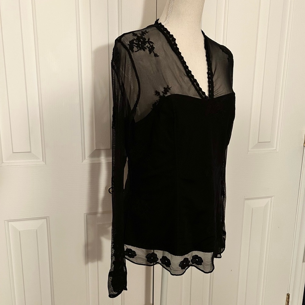 NWOT ADIVA Women Floral Embroidered Sheer Top, Black, Size Large - Picture 5 of 9